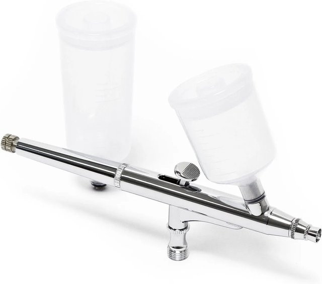 Wiltec Airbrush Pistole Typ 313 Double Action Spritzpistole mit 0,3 mm Düse in Silber - Bild 1