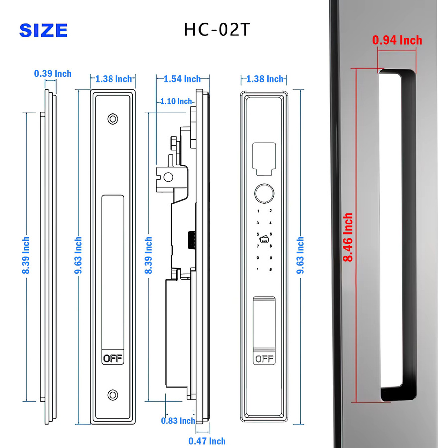 WINFREE Schlankes Schiebetür-Smartlock in Schwarz mit Fingerabdruck, Tuya Bluetooth, Digitalschloss und Schlüssellosem Karten- und Passcode-System - Bild 4