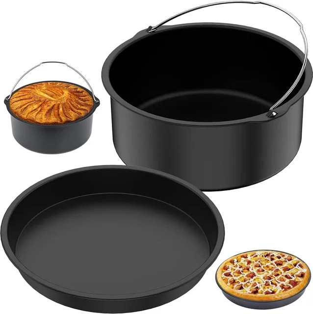 Runde Antihaft Kuchenform in Schwarz für Ofen und Heißluftfritteuse mit Griffen - Bild 1