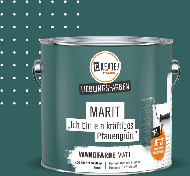 CREATE! by OBI Wandfarbe Lieblingsfarbe Marit Pfauengrün Matt, 2,5 l - Bild 1
