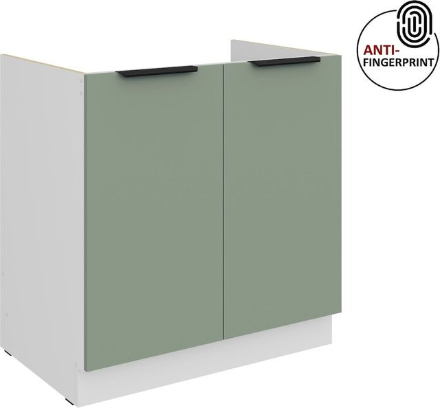 Küchen Spülenschrank ARIA in Aquamarin matt mit Anti-Fingerprint-Beschichtung, Breite: 80 cm - Bild 1