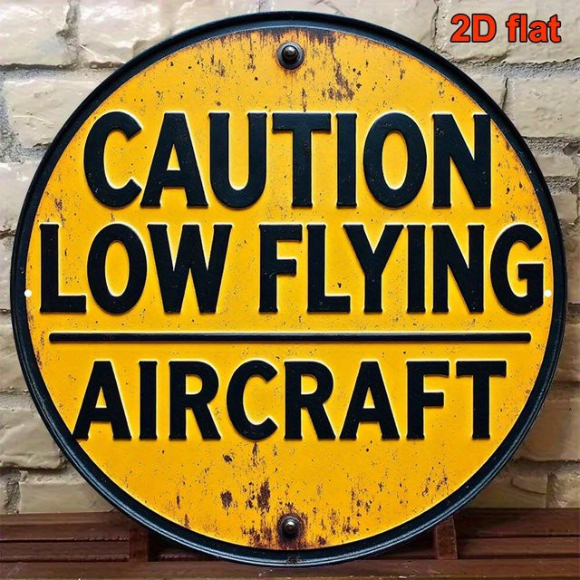 Retro Flugwarnschild DDPNKL Vorsicht Niedrigflug in Gelb-Schwarz aus Metall als Vintage-Wanddeko - Bild 1