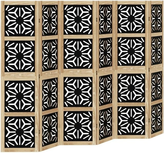 vidaxl Raumteiler 6-teilig aus Massivholz Paulownia in Braun und Schwarz mit geometrischem Design, Höhe: 160 cm, Breite: 215 cm - Bild 1