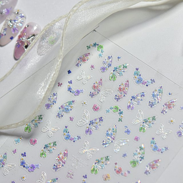 Rhstoe Nagelkunst-Aufkleber, Schimmernd, Schmetterling-Blumenmuster - Bild 1