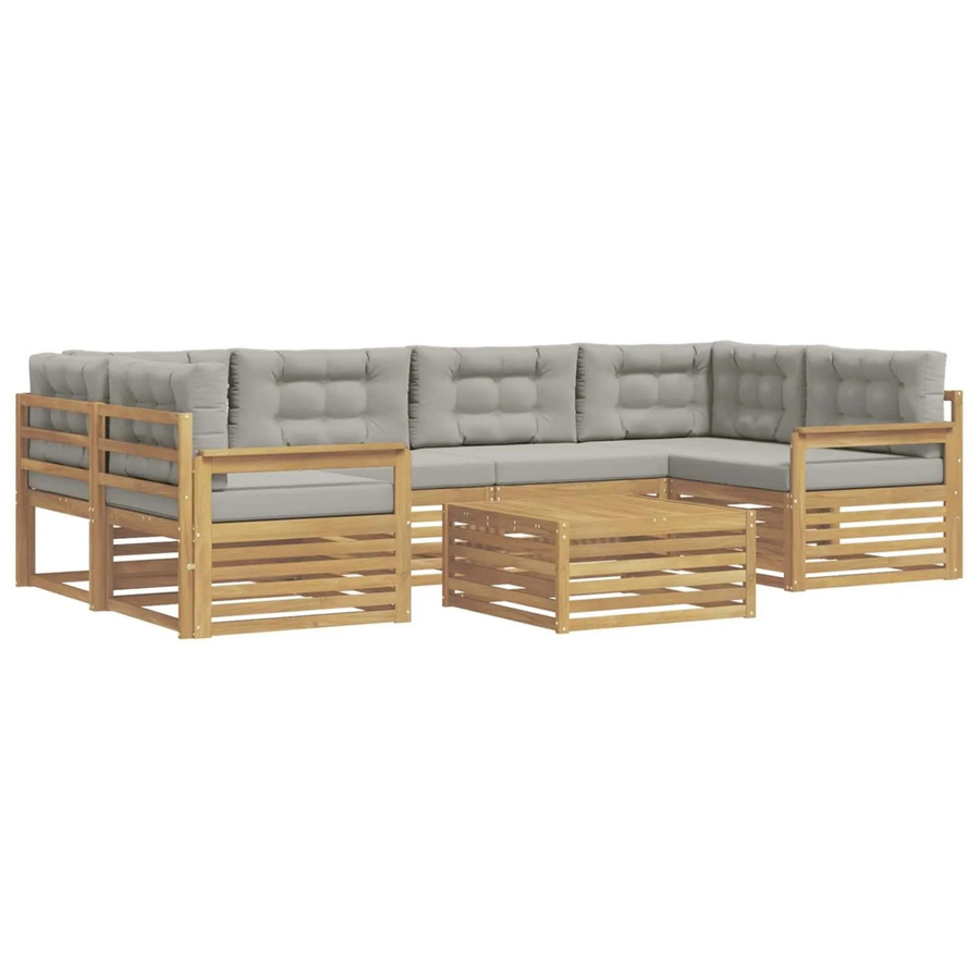vidaXL Outdoor-Sofagarnitur 7-teilig aus Akazienholz und Polyester in Weiß-Hellgrau - Bild 2