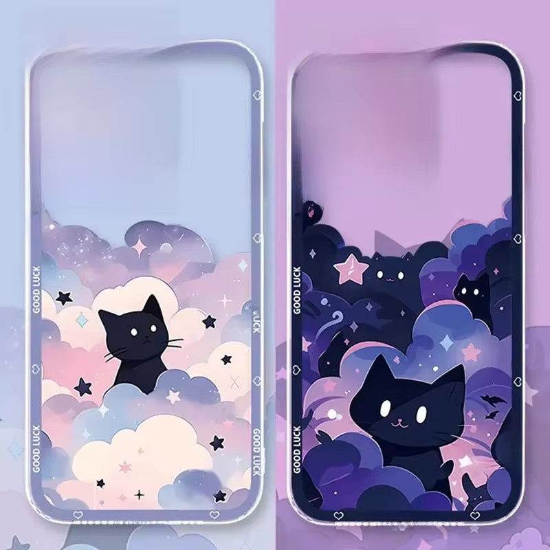 Remazy Transparente Handyhülle mit Sternenhimmel und schwarzen Katzen für iPhone 11 12 13 14 15 16 17 Pro Max Mini SE Plus Air - Bild 2