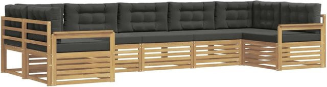 vidaXL Outdoor-Sofagarnitur aus Akazienholz, 7-teiliges Set in Anthrazit und Weiß mit Kissen und Armlehnen - Bild 1