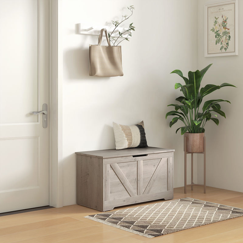 HOMCOM Aufbewahrungsbank mit Deckel und Sicherheitsscharnieren, Aufbewahrungstruhe für Schlafzimmer, Flur oder Wohnzimmer, Grau, B/T/H: 80 x 40 x 45 cm - Bild 2