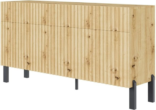 Selsey Sideboard Telire in Artisan Eiche, Dreitürig mit drei Schubladen und Lamellenfront, Breite: 154 cm - Bild 1