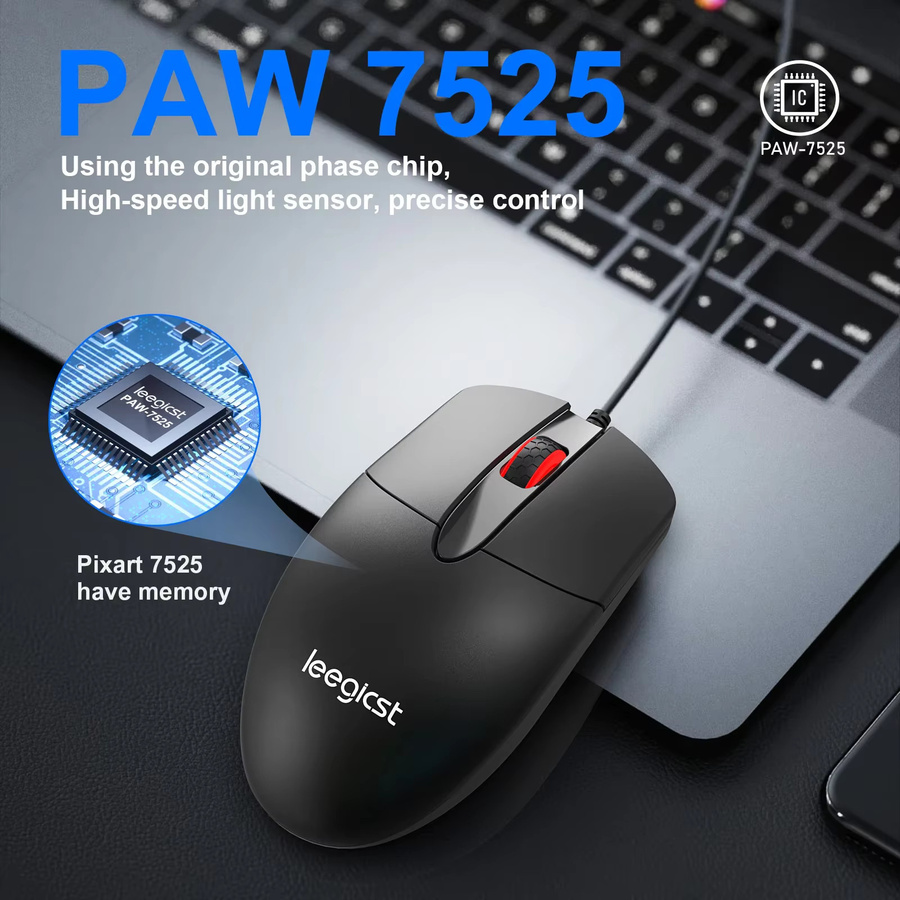 Ergonomische kabelgebundene optische Maus von leegicst in Schwarz für Heim, Büro und Desktop-Computer - Bild 2