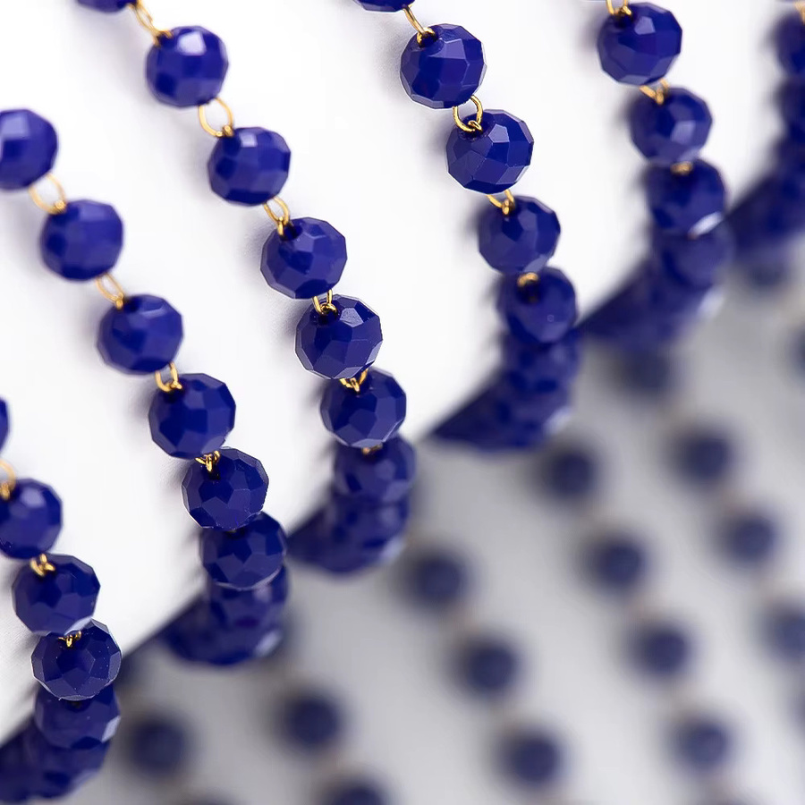 MINGXUAN Edelstahlkette, Royal Blue Crystal Stone, Rosa Perlen, 1 Meter, Unisex - Bild 2