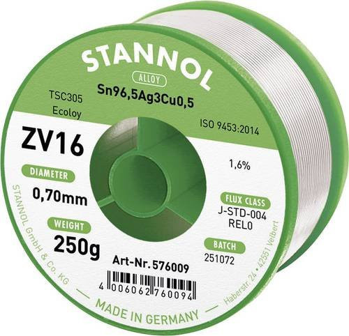 Stannol ZV16 Lötzinn bleifrei Sn96,5Ag3Cu0,5 REL0 silber 0,7 mm 250 g - Bild 1