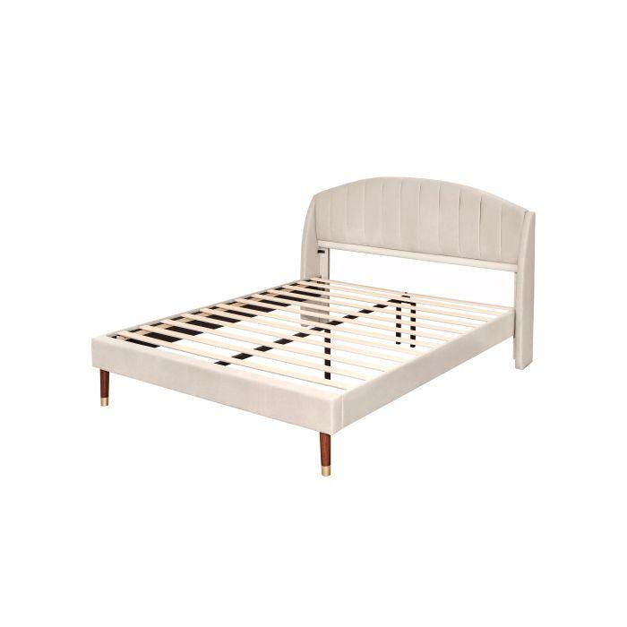 Gepolstertes Bett MUVOE aus Samt in Beige, B/T/H: 160 x 200 cm - Bild 2