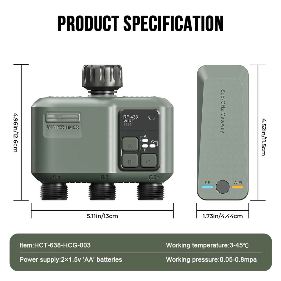 BAIHUAN 3-fach Digitaler Bewässerungstimer mit Wifi und Tuya-Unterstützung, graue Sprinklersteuerung mit unabhängiger Programmierung - Bild 2