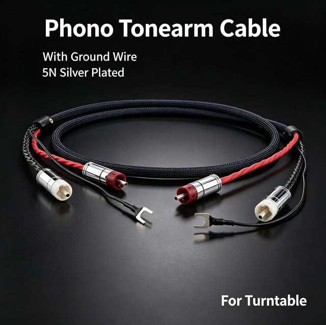 Audiocrast HIFI Audio-Phono-Tonarmkabel mit Abschirmung, 2 RCA zu RCA, versilbertes OFC-Material mit U-Y Spade-Steckern und Erdungskabel - Bild 1