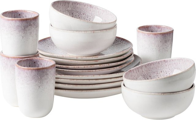 Gipfelstück Geschirr-Set Alpenwiese aus Steinzeug in Pink und Weiß mit floralem Design - Bild 1