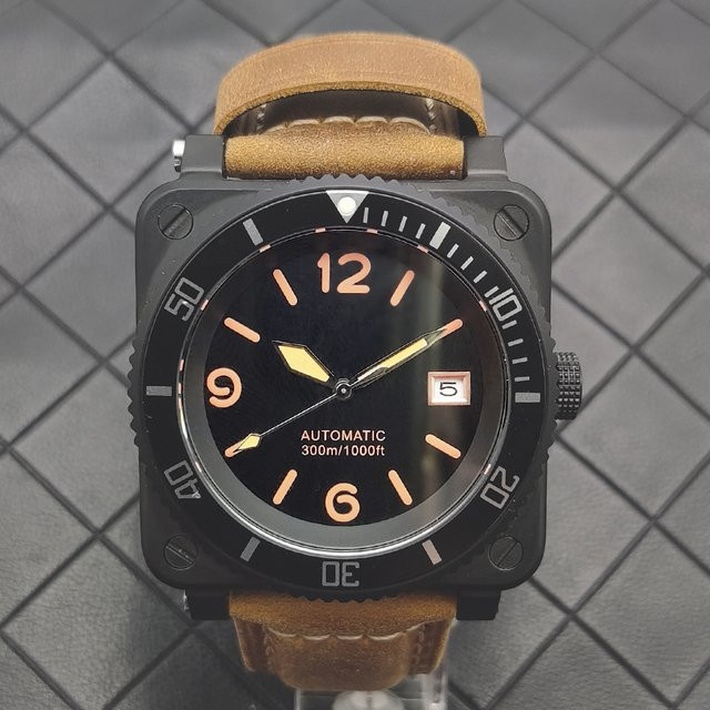 PARNSRPE Armbanduhr, Automatik, Edelstahl, eckig, 41 mm, Leder, Herren - Bild 1