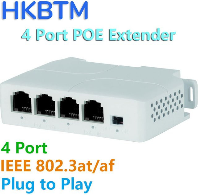 HKBTM 4-Port PoE-Extender wasserdichter PoE-Repeater für IP-Kameras und NVR-Systeme - Bild 1