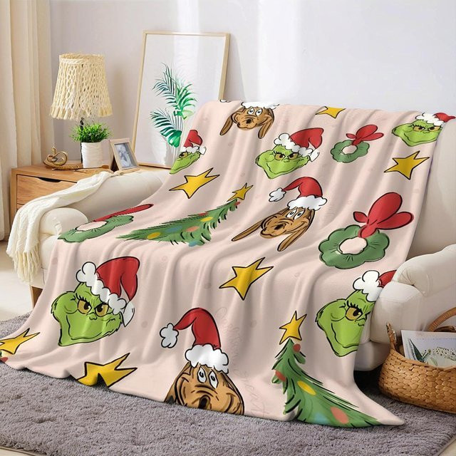 JMG Household Supplies Weihnachts-Flanell-Decke Grinch-Motiv, weich und warm, Mehrfarbig, B/H: 70 x 100 cm - Bild 1