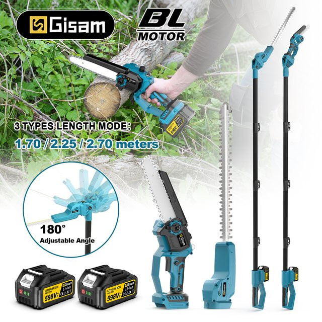 Gisam 2-in-1 Bürstenloser Elektrischer Teleskop-Astschneider und Heckenschere mit 8-Zoll-Kettensäge als Multifunktionswerkzeug für Makita 18V Akku - Bild 1