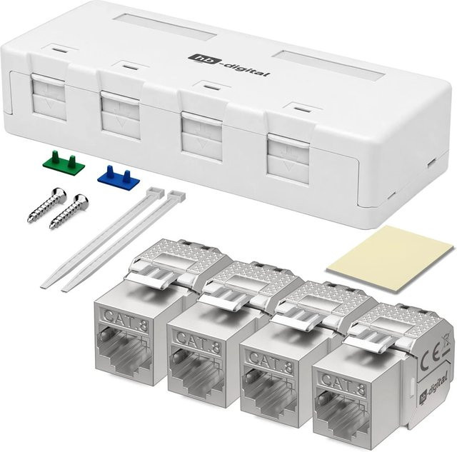 hb-digital Netzwerkdose Aufputz 4 Port CAT 8 Keystone Set - Bild 1