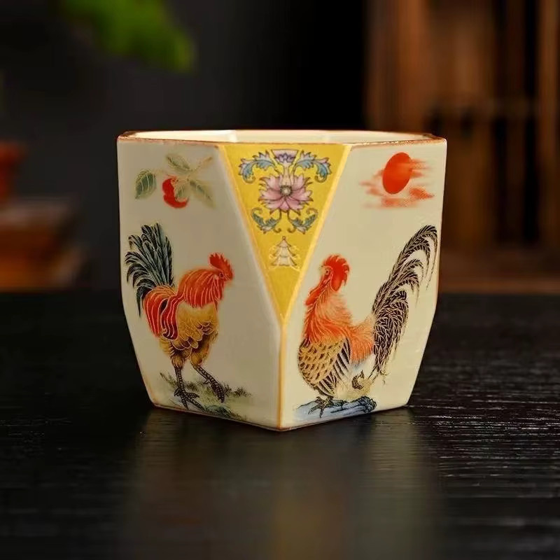 Keramiktasse Ru Ofen im Retro-Design mit Lotus- und Zweig-Motiv, Mehrfarbig - Bild 2