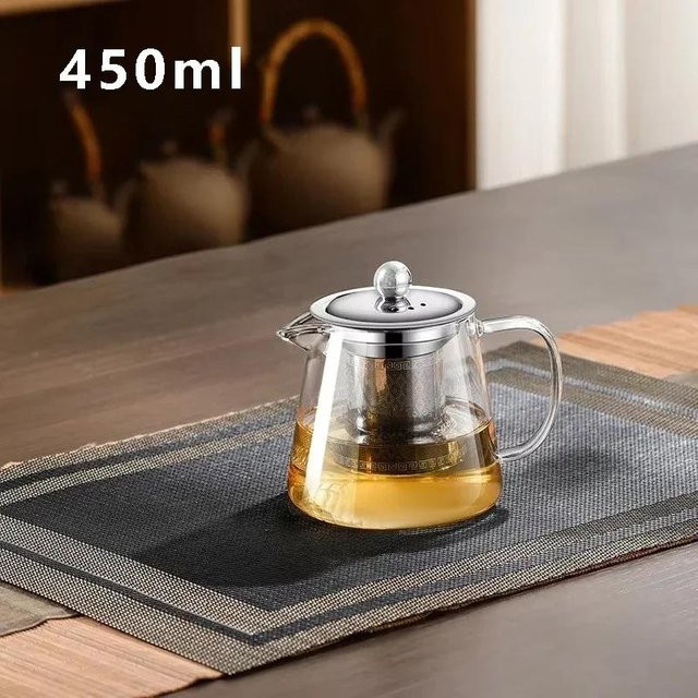 Hitzebeständige Teekanne aus Glas mit Edelstahlsieb von Bestbags in Grau, Induktionsgeeigneter Teekessel mit Infuser - Bild 1