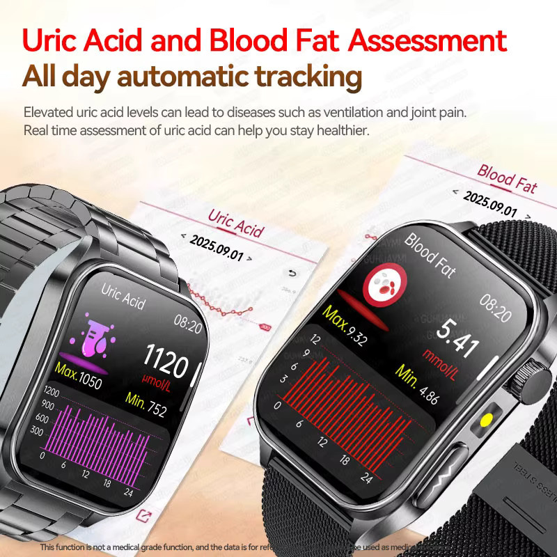 GUHUAVMI Smartwatch mit 650nm Lasertherapie, HD-Diagnose, EKG, PPG, Blutdruck, Lipid-Messung und Herzfrequenz in Blau oder Schwarz - Bild 2