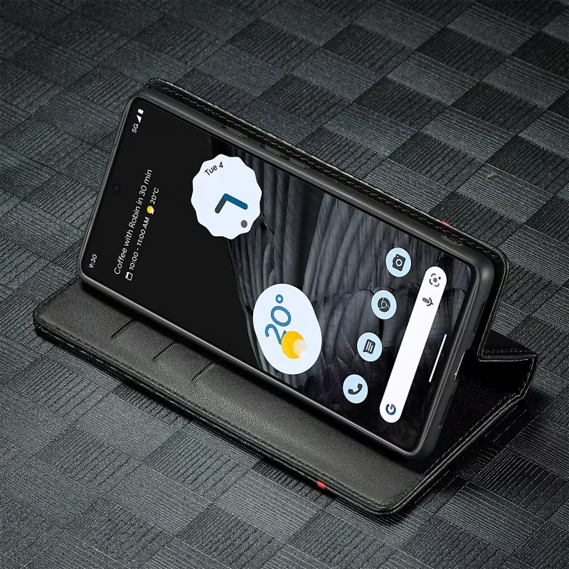 Business Leder Schutzhülle mit Carbon Fiber Textur und Kartenhalter für Google Pixel 10 9 8 7 6 Pro XL, Schwarz - Bild 4