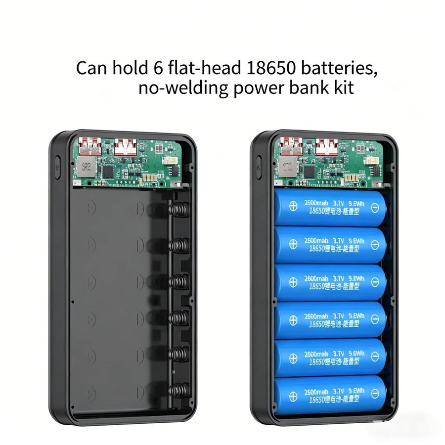 KEBIDUMEI Powerbank-Gehäuse für 6x 18650 Akkus, 20000mAh, 10W Schnellladen und kabelloses Laden, Schwarz - Bild 3
