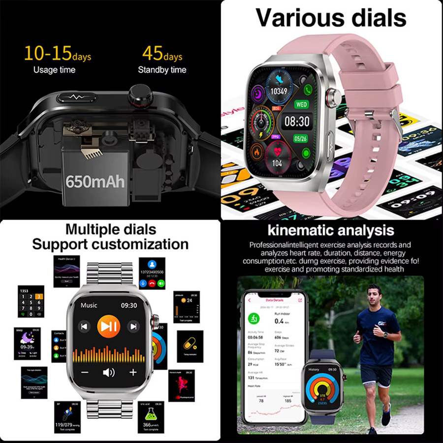 Yaocx KI-Gesundheitsdiagnose Smartwatch in Grau mit EKG, PPG, Blutdruckmessung und Anruffunktion für Männer und Frauen - Bild 6