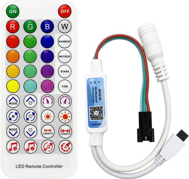 WELLMEET SP621E Mini-Bluetooth-Controller mit App-Steuerung und 38-Tasten-Fernbedienung für WS2811 WS2812B SP6812 LED-Lichtleisten, USB-Anschluss, Farbe Weiß - Bild 1