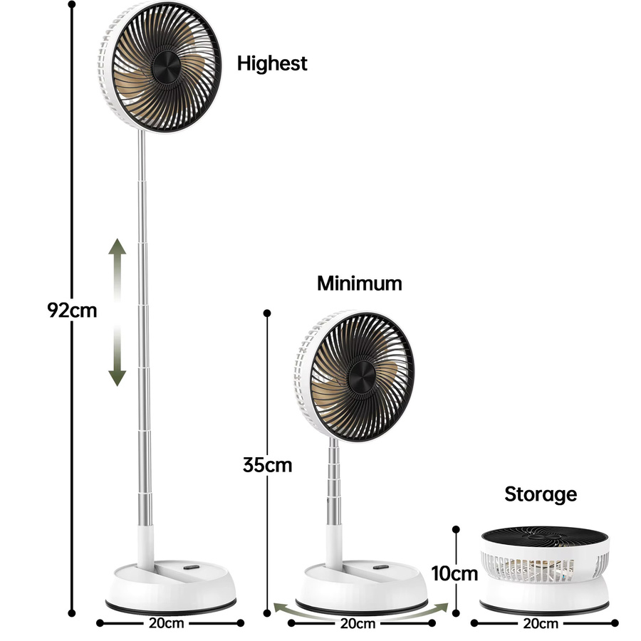 TENGKESi Tragbarer oszillierender Standventilator mit Fernbedienung, wiederaufladbarer und faltbarer Schreibtischventilator in Weiß - Bild 5