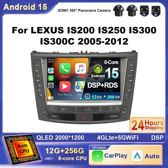 TIEYEZ Android 15 Multimedia Autoradio mit 2K Display, Carplay, WIFI, 4G und Bluetooth für Lexus IS250 IS300 IS200 IS220 IS350 (2005-2012), Schwarz - Bild 1
