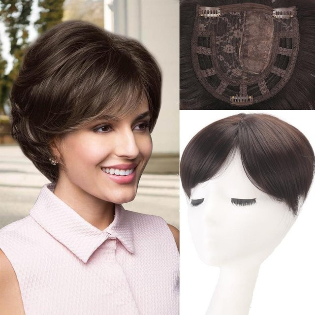 Buntes Mädchen Haar-Topper Clip-In mit Pony, Synthetisch, Grau, 6 Zoll - Bild 1