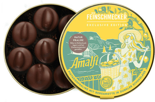 Goldhelm Pistazienpralinen mit Bergamotte in dunkler Schokolade 80 g - Bild 1