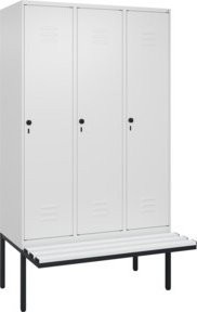 C+P Spind Classic PLUS Garderobenschrank mit Sitzbank, 3 Abteile, Farbe: Reinweiß, B/T/H: 212,0 x 120,0 x 81,5 cm - Bild 1