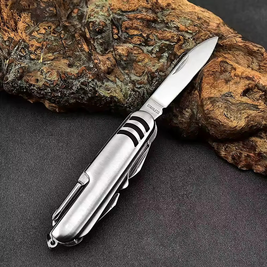 Multifunktionales 11-in-1 Taschenmesser von Ninth World, faltbares Outdoor-Werkzeug aus Edelstahl in Silber - Bild 2