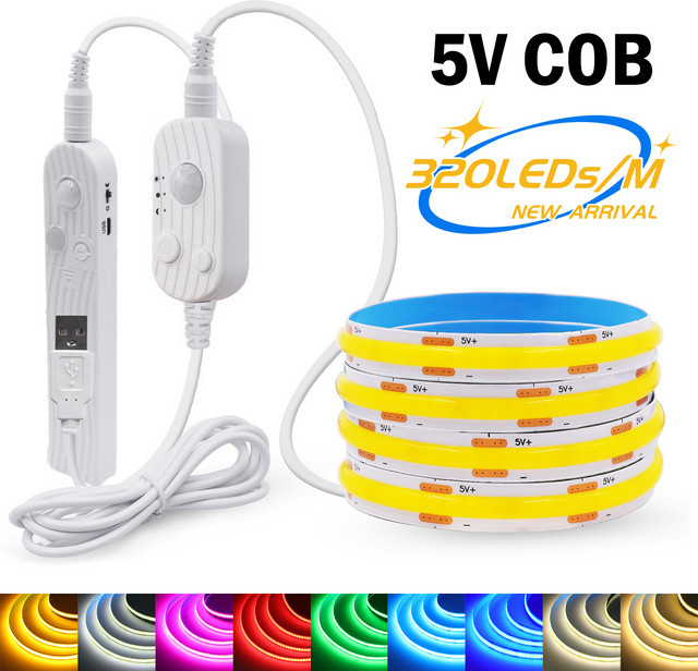 XUNATA COB-LED-Streifen mit Bewegungsmelder, 5 V, dimmbar, USB- und batteriebetrieben, weißes flexibles LED-Band für TV-Hintergrundbeleuchtung - Bild 1