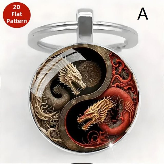 Keepi Schlüsselanhänger Yin Yang Drache, Legierung, Schwarz Weiß, Unisex - Bild 1
