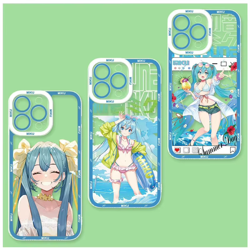 Stoßfeste Silikon-Handyhülle mit Kawaii Cartoon Hatsune Miku Motiv für iPhone 11 bis iPhone 17 Air Modelle - Bild 1