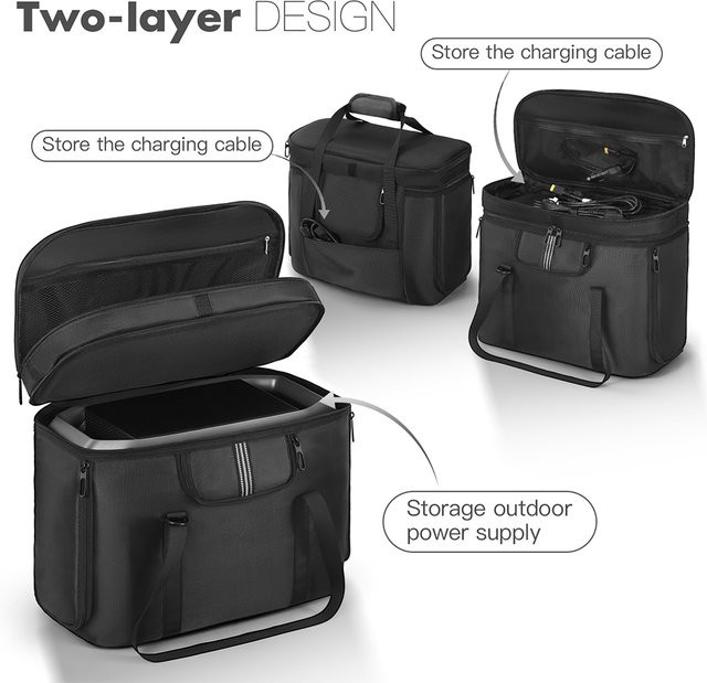 VODOOL Tragetasche für Ecoflow Delta 3 Plus, staubdichte und sturzsichere Aufbewahrungstasche mit Schultergurt und Griff, Schwarz - Bild 1