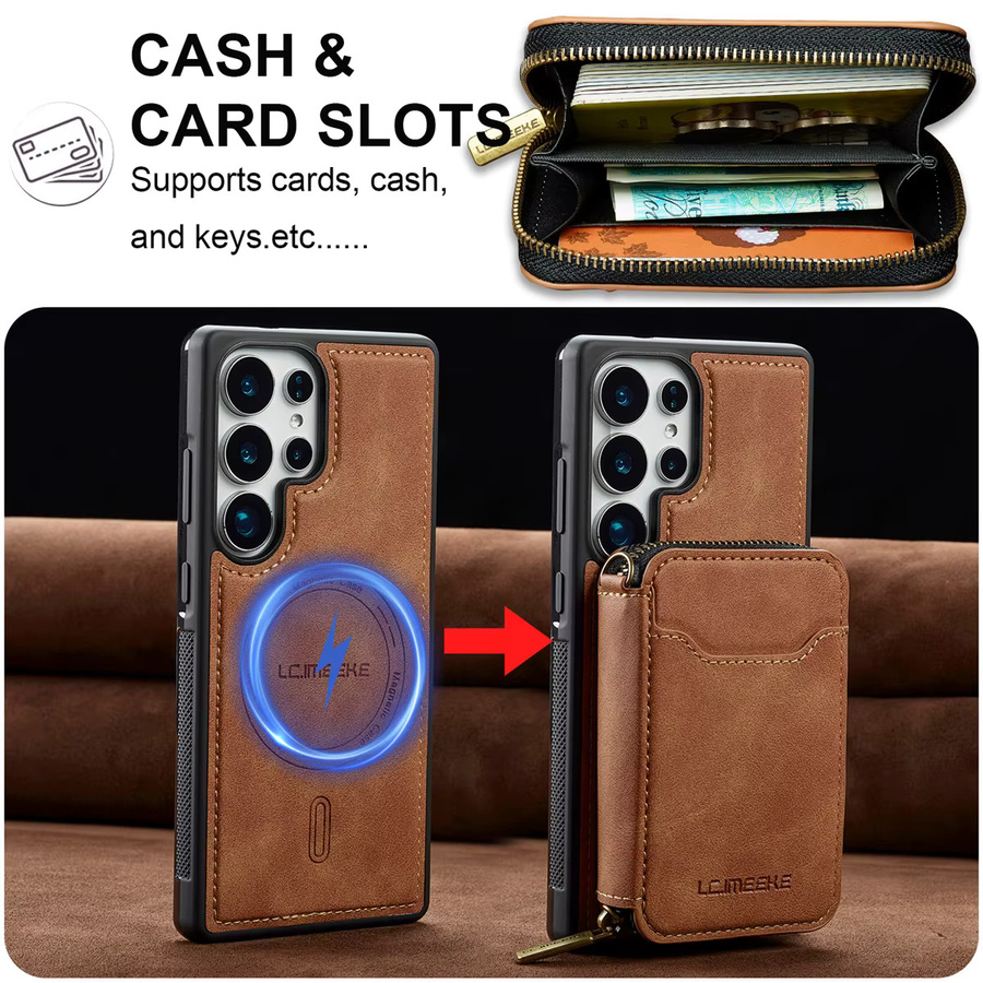 szHAIyu MagSafe Magnetische Handyhülle mit Brieftasche für Samsung Galaxy S25 S24 S23 S22 Ultra Plus FE A15 A16 A17 A35 A36 A55 A56 in Braun - Bild 3
