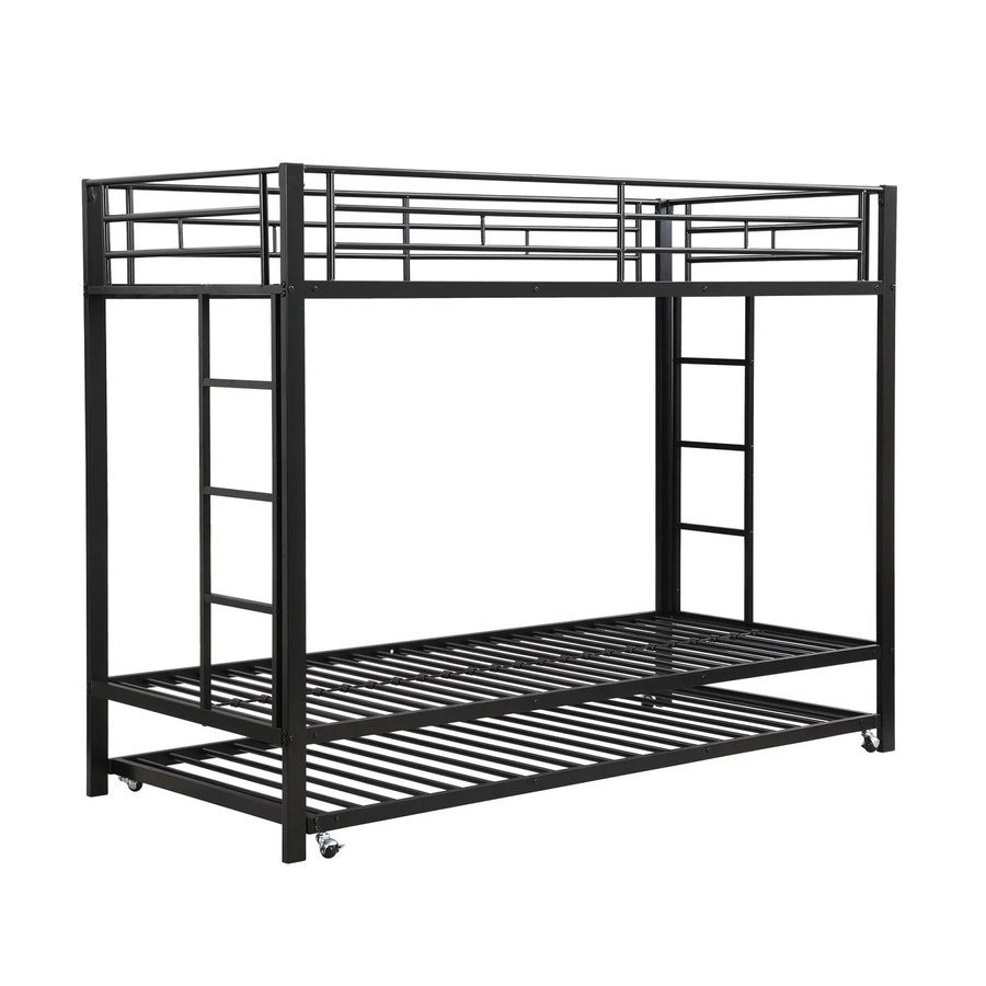KOMHTOM Etagenbett mit Ausziehbett aus Metall in Schwarz für Kinder, B/T/H: 90 x 200 x 160 cm - Bild 2