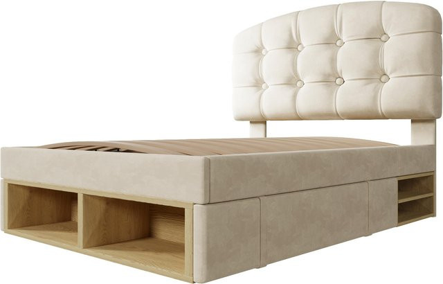 AB Store Polsterbett mit Schubladen in Beige, dreifach höhenverstellbar, B/T/H: 207 x 101 x 120 cm - Bild 1