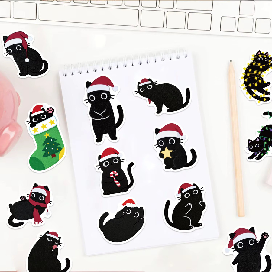 Wasserdichte Cartoon Weihnachten Schwarze Katze Doodle Aufkleber für Notebook, Gepäck und Telefon, 50 oder 100 Stück, Mehrfarbig - Bild 5