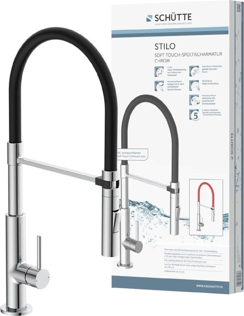 SCHÜTTE Spültischarmatur Stilo mit Soft-Touch Schlauch und Spritzfunktion in Chrom-Schwarz und Silber - Bild 3