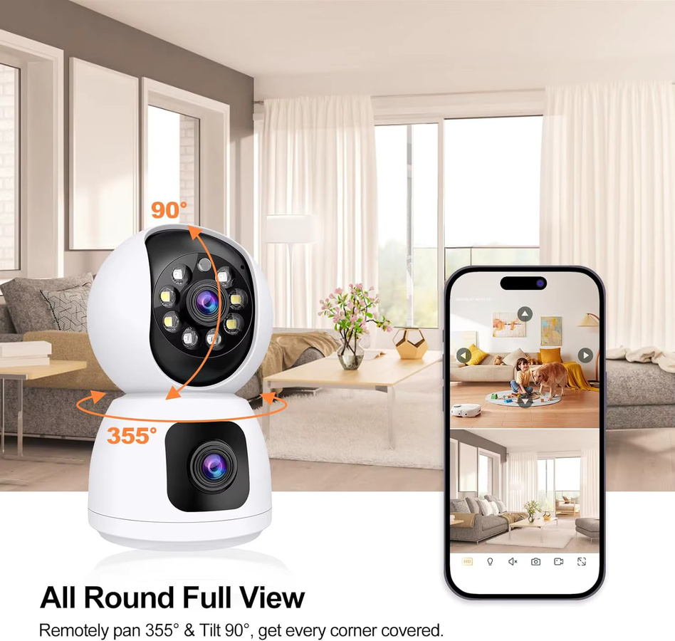 Sherway 8MP Dual Objektiv 5G WIFI Kamera Tuya Smart PTZ 4K HD Dual Screen mit Auto Tracking, Drahtlose Video Überwachung Innenkamera, Weiß - Bild 4