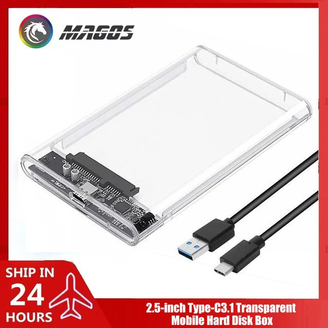 Flying Elephant Tragbare Externe 2,5 Zoll Festplattenbox in Transparent und Schwarz mit USB 3.1 3.0 2.0 Hochgeschwindigkeits-Übertragung - Bild 1