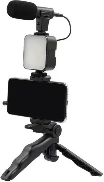 Freedom Outdoors Mobiles Stativ-Set mit Mikrofon, LED-Fülllicht und Smartphone-Halterung in Schwarz - Bild 1